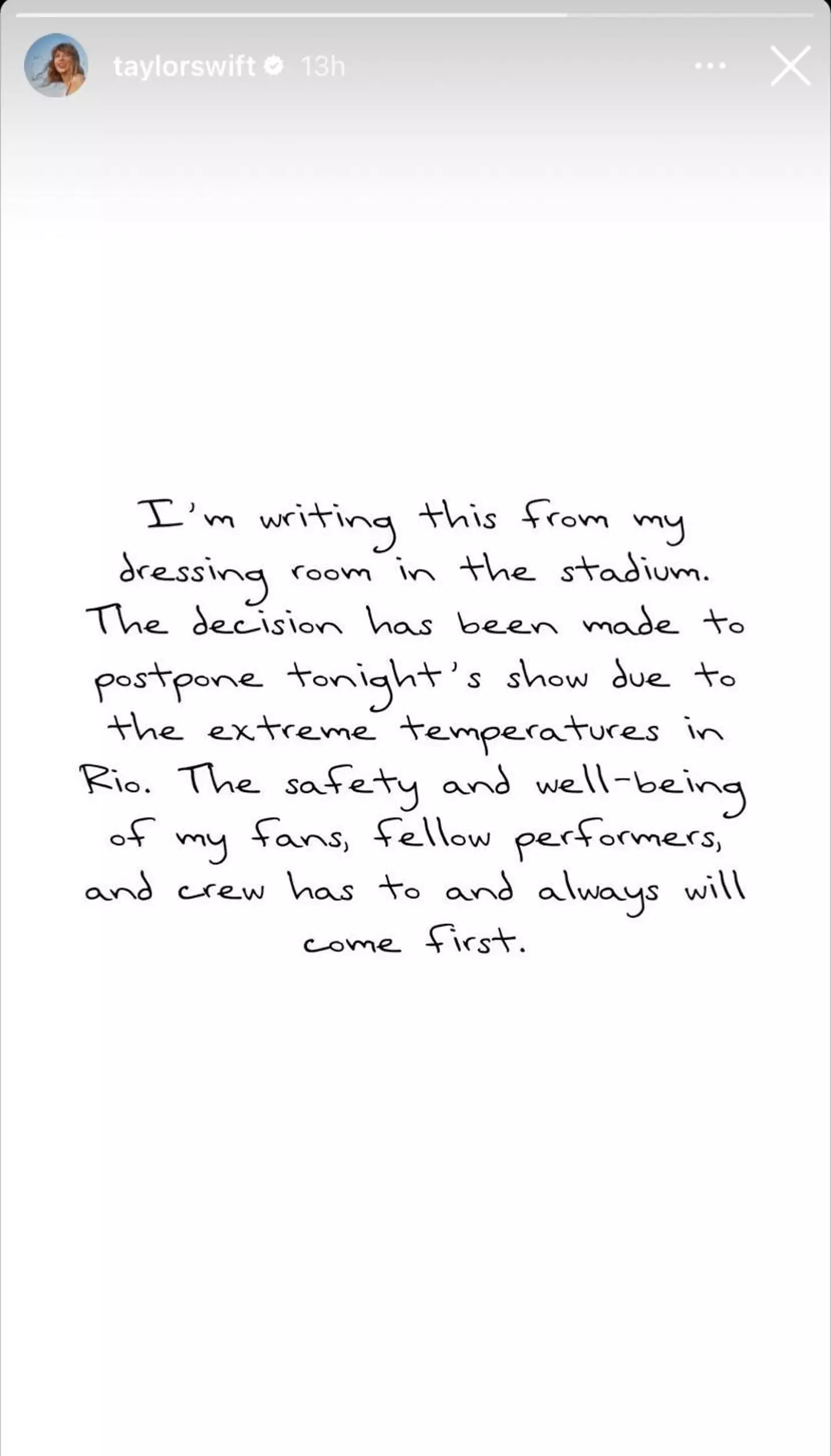 The show on 18 November was postponed.