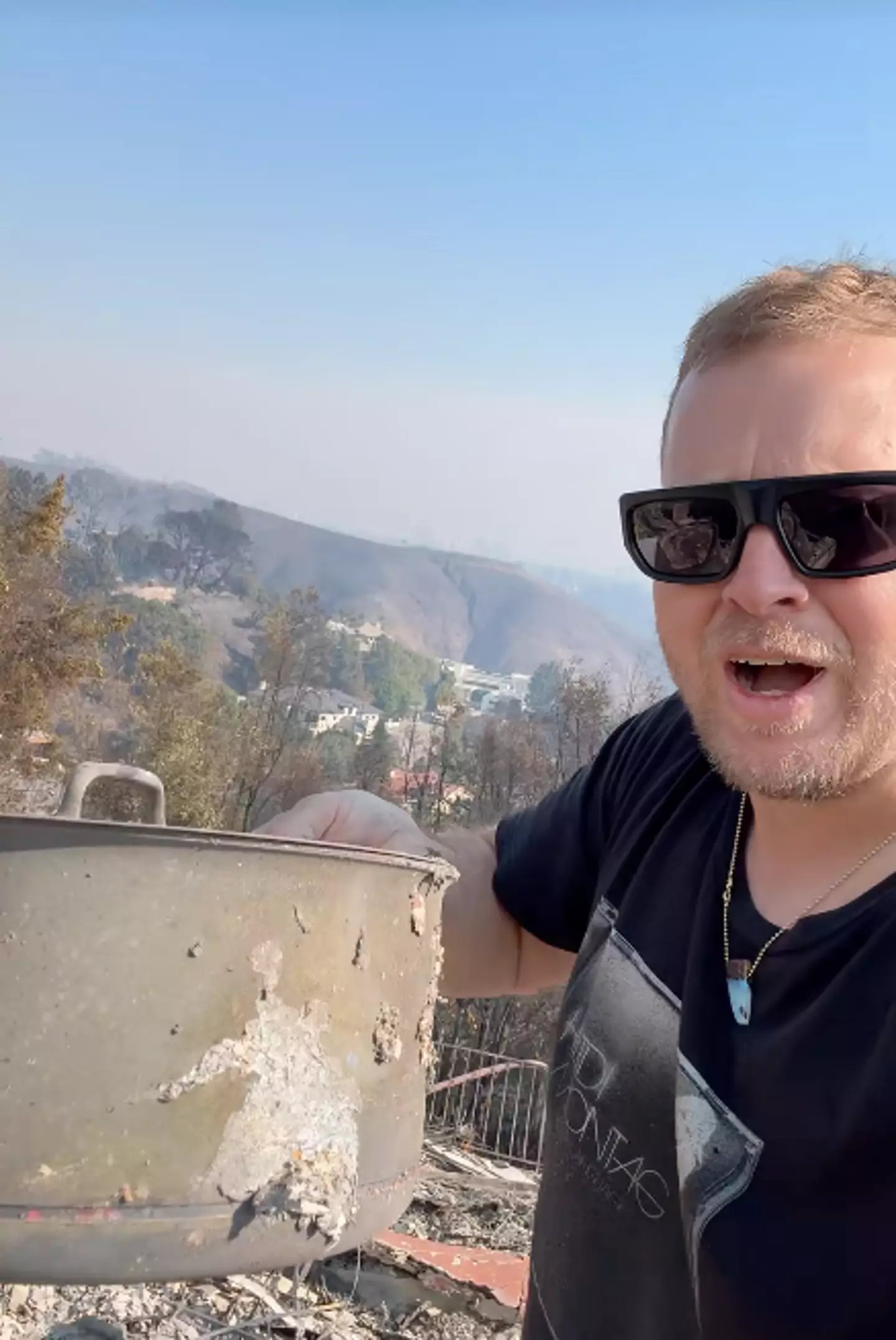 He joked he found a cooking pot from his home that 'survived' the fire (TikTok/spencerpratt)