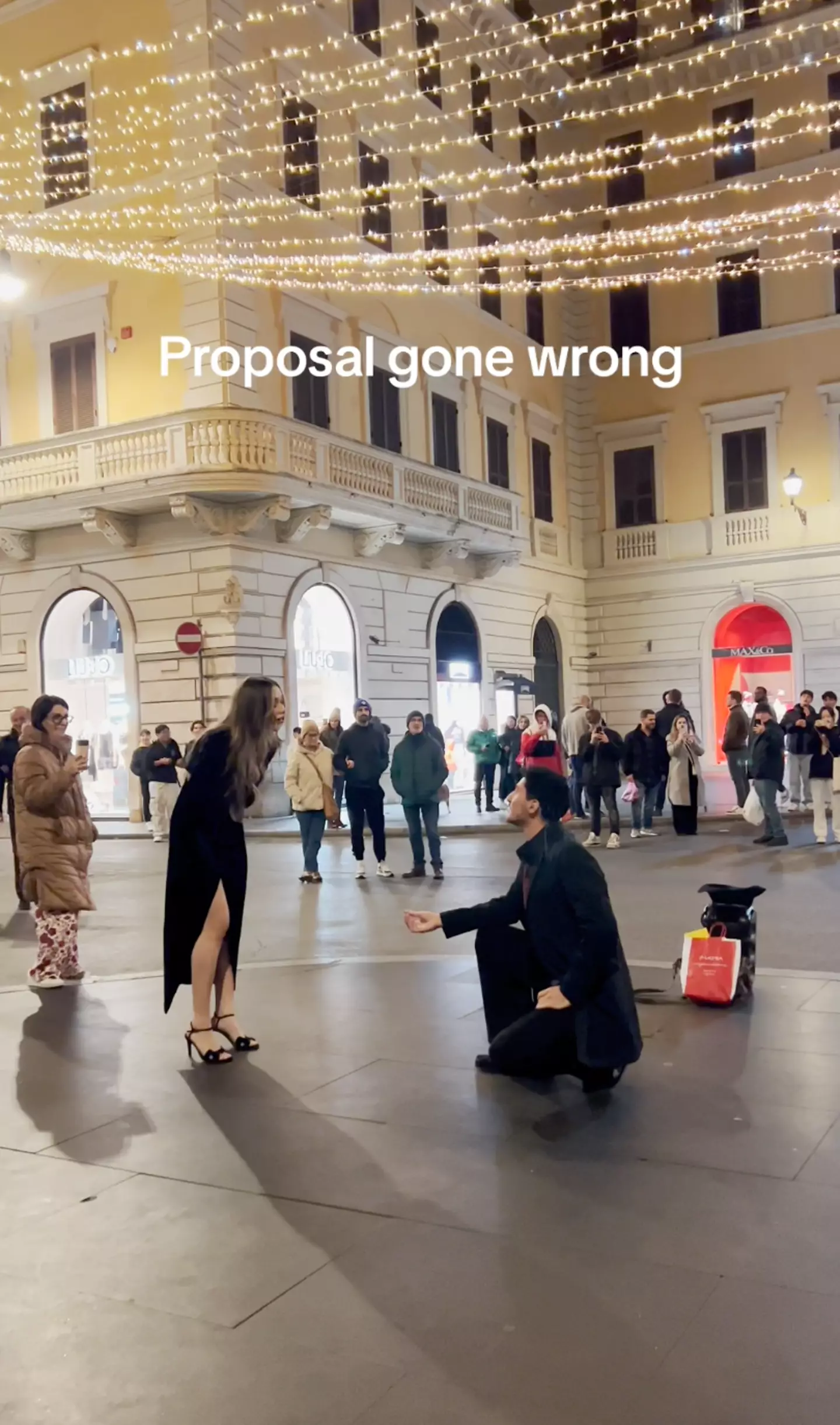 Things went very wrong when a man's public proposal in Rome was rejected.