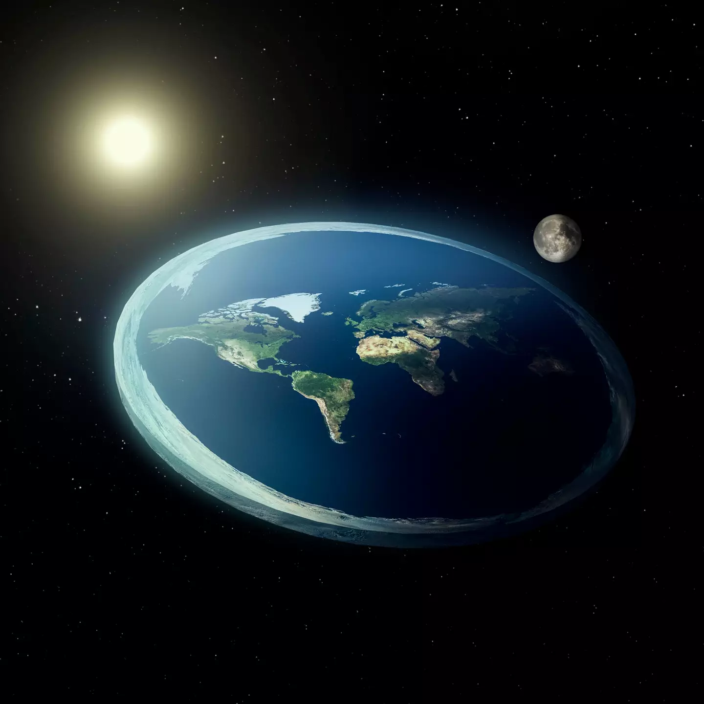 An illustration of a Flat Earth, with the edge surrounded by a wall of ice (martinwimmer / Getty)