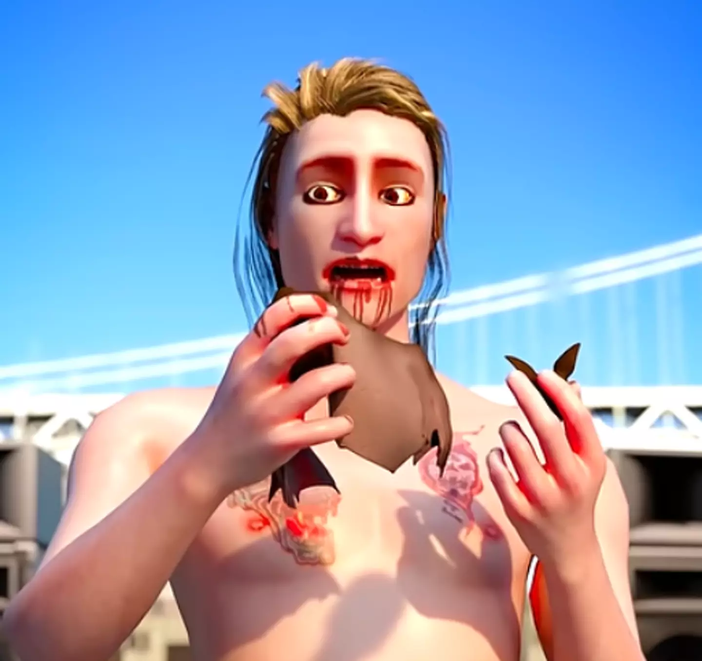 The simulation shows Ozzy's mouth filling with blood (YouTube/Zack D. Films)