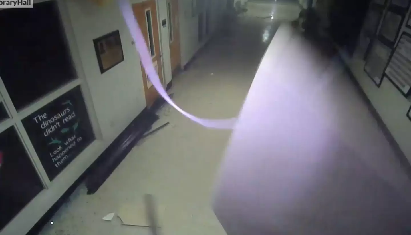 The video shows the school being hit by the tornado on Friday night.