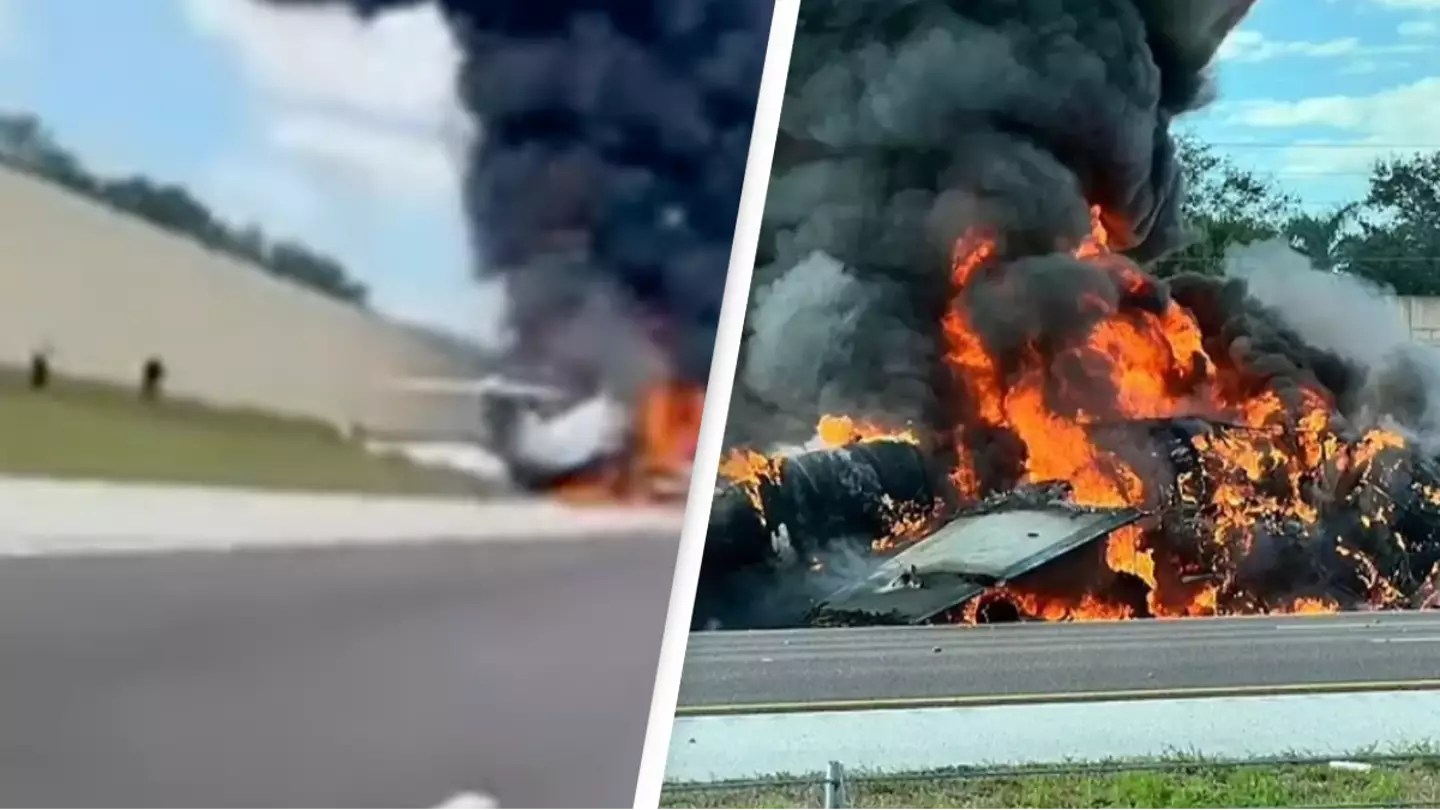 Heart-stopping moment survivors of fatal plane crash sprint from burning jet