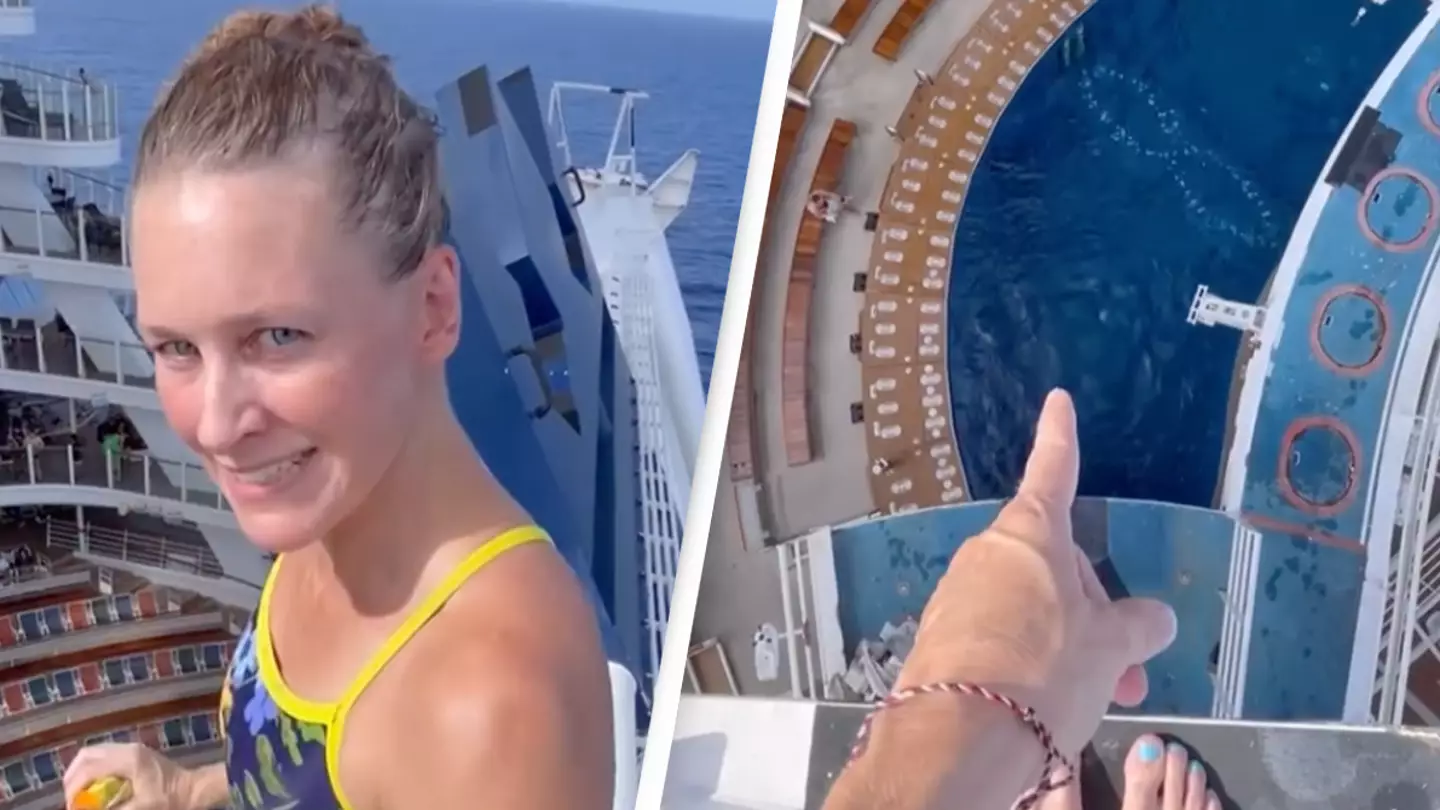 People left terrified after watching diver jump from extreme height on cruise ship that ‘should be illegal’