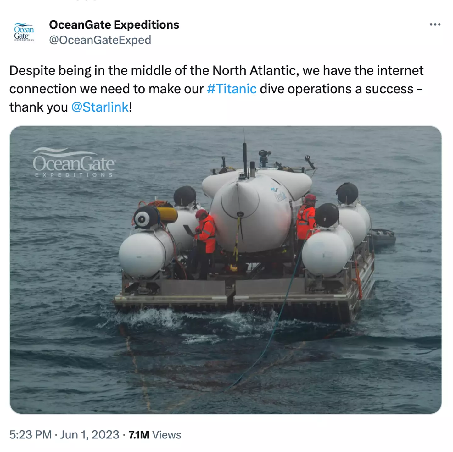 OceanGate confirmed it uses Starlink.