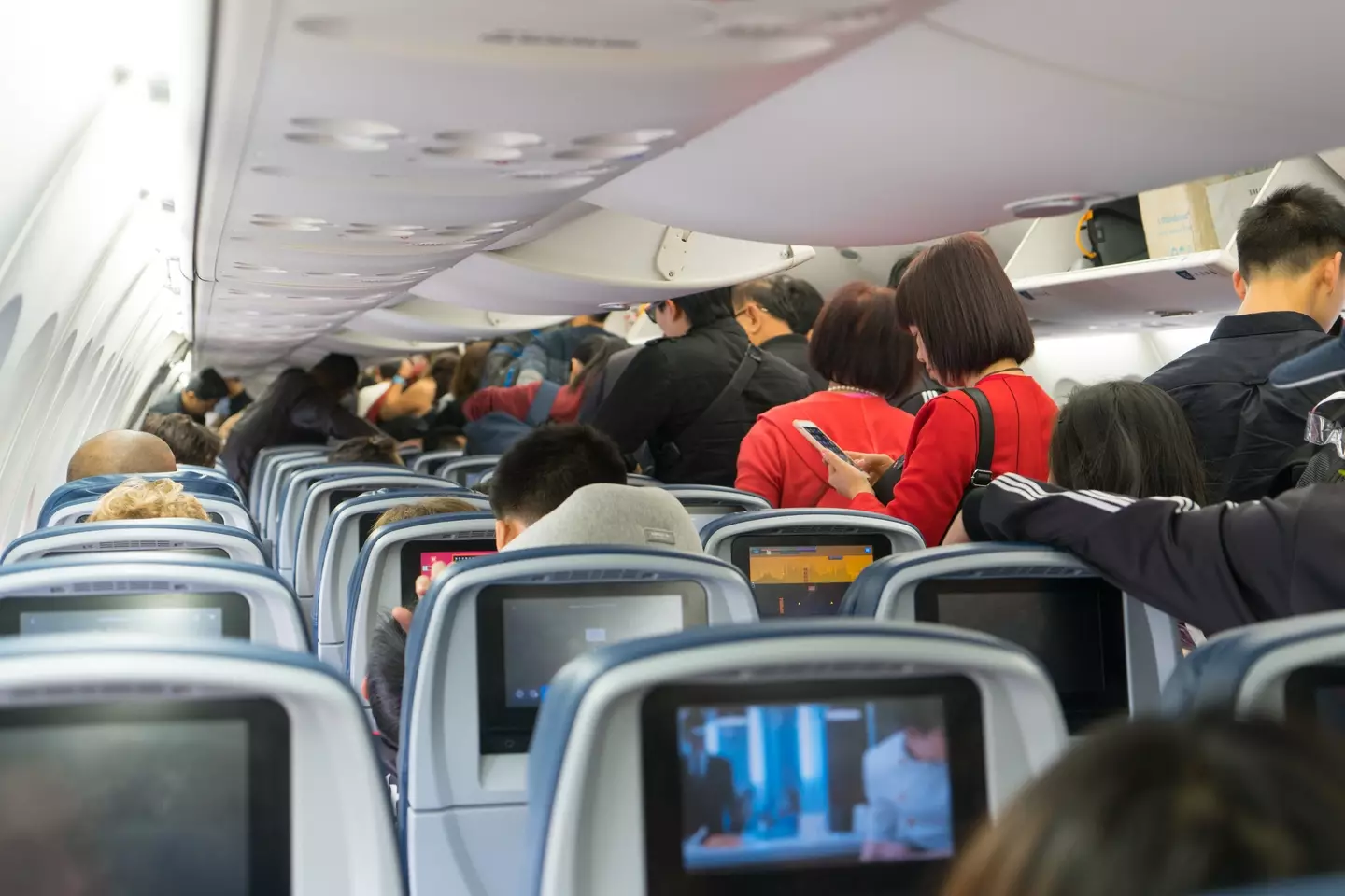 A crew member had to step in to try and allow passengers to leave as the unruly mom blocked the exit (Getty stock)