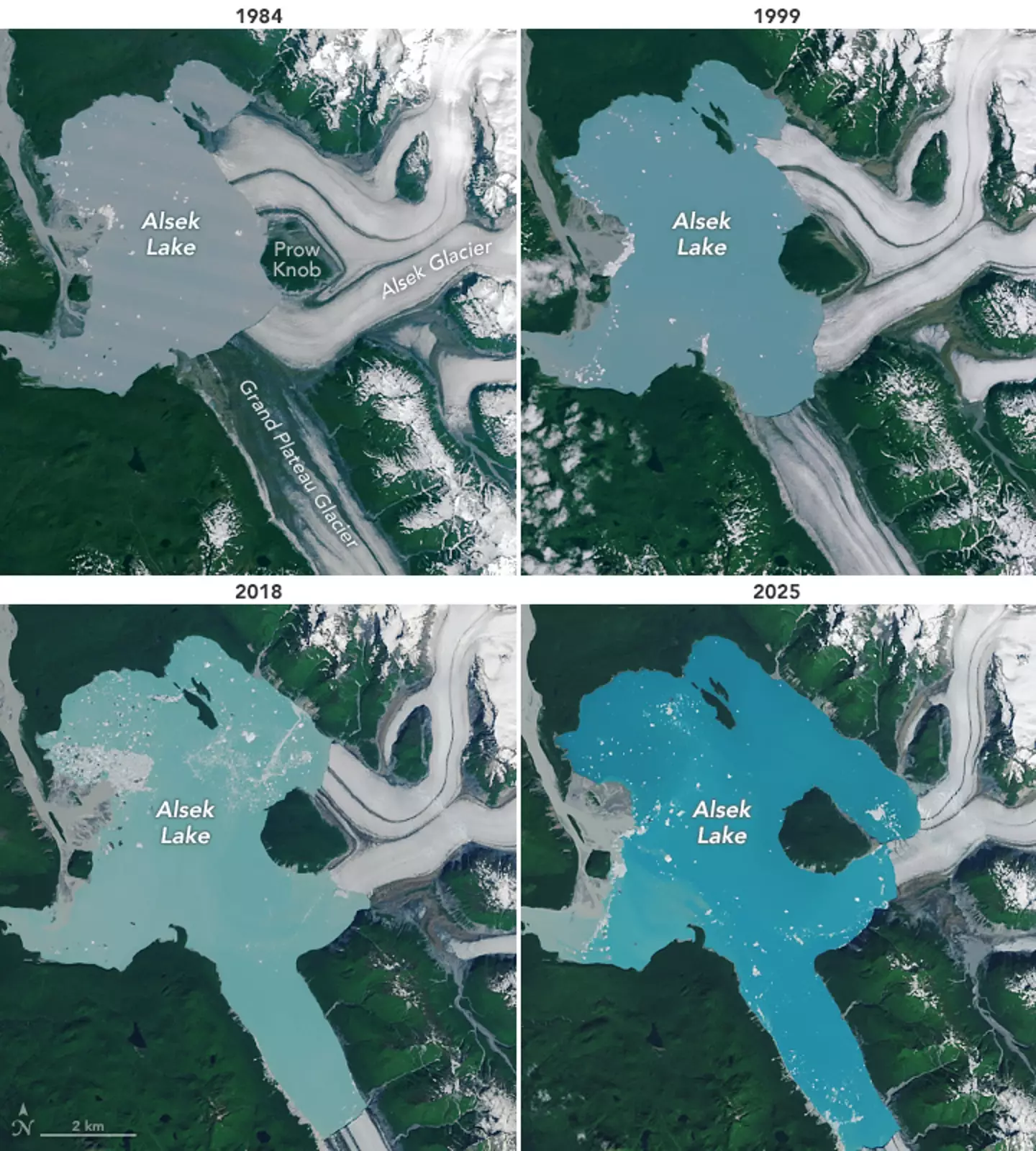 The lake over time from 1984 to 2025 (NASA)