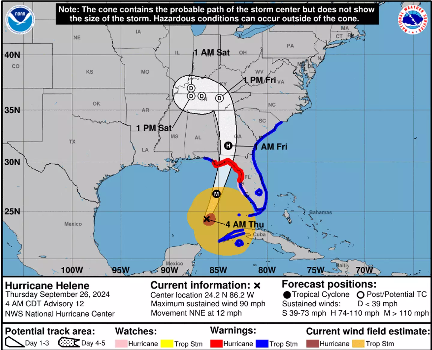 Hurricane Helene's expected pathway (National Hurricane Center)