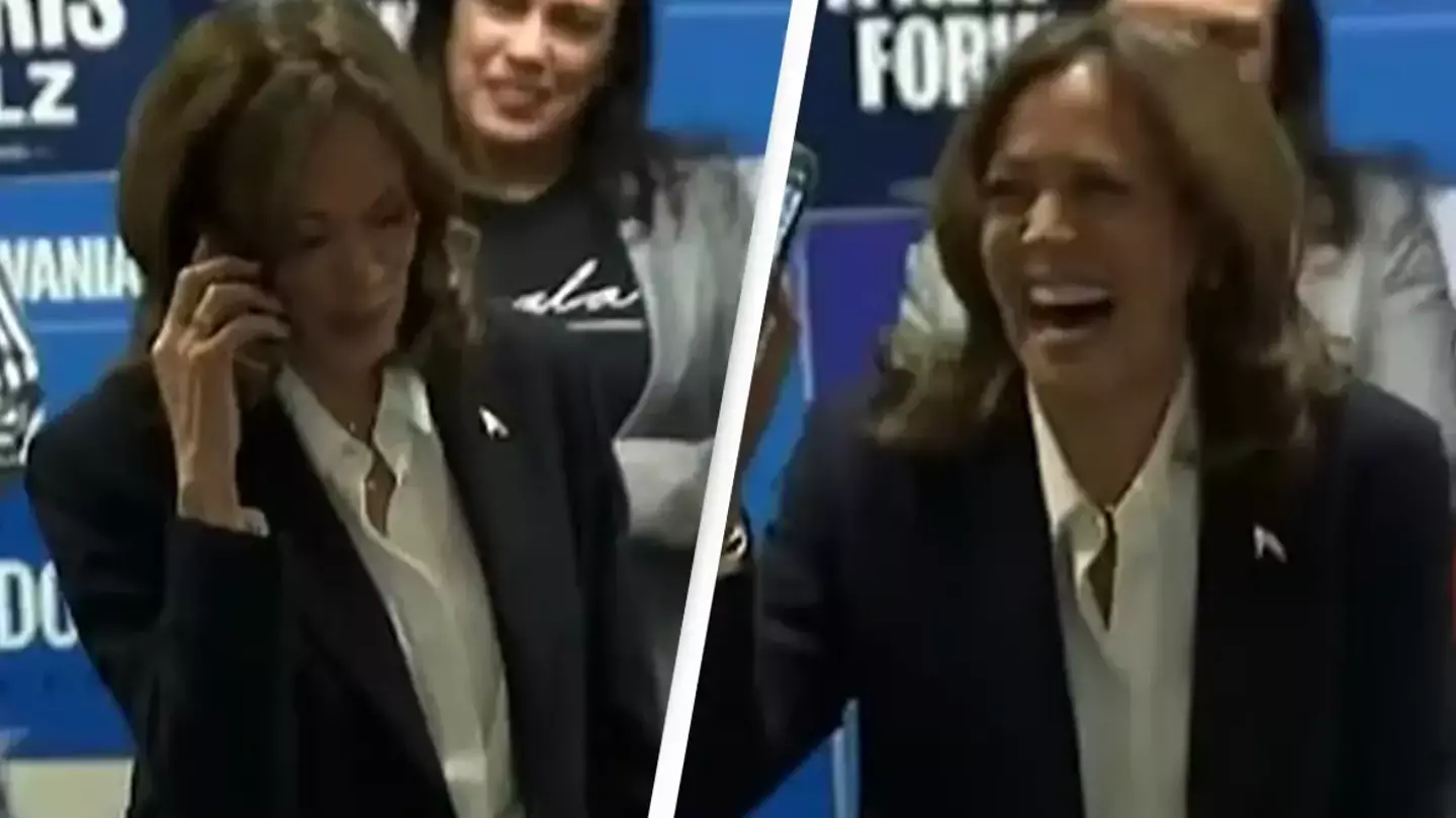 Eagle-eyed viewers are pointing out awkward mistake as Kamala Harris spoke ‘on the phone with voter'
