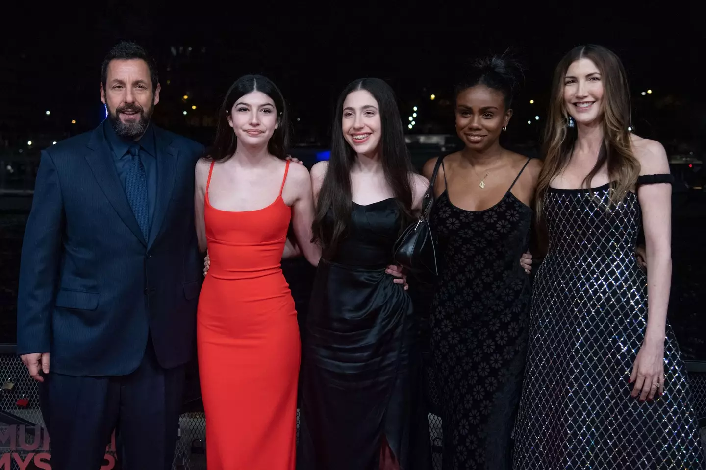 Sadie Sandler (middle) at the Murder Mystery 2 premiere with her dad, mum and sister.