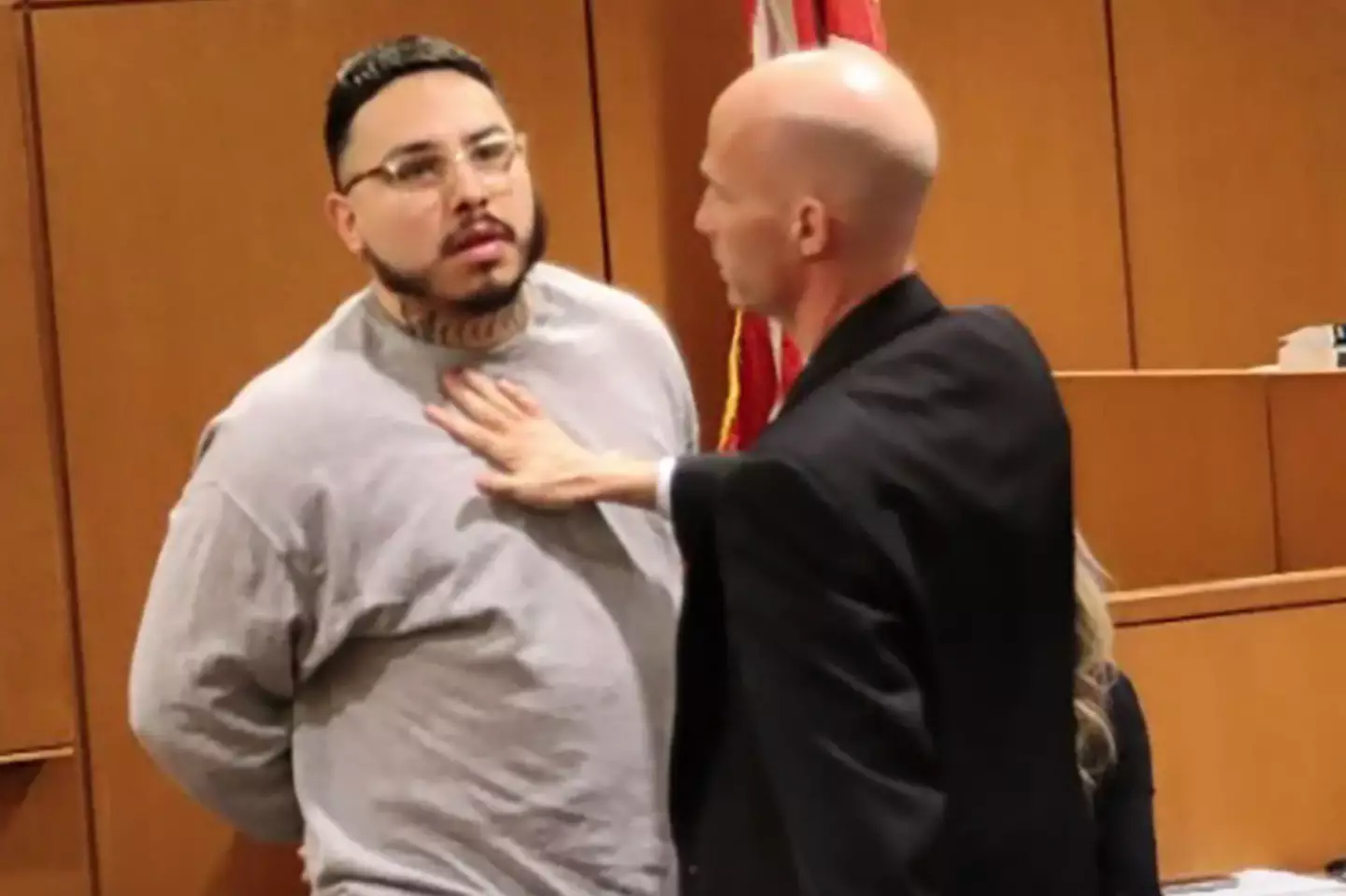 The victim's stepfather lunged at Balbuena during the sentencing hearing, landing a blow on the killer before being pulled away by officials.