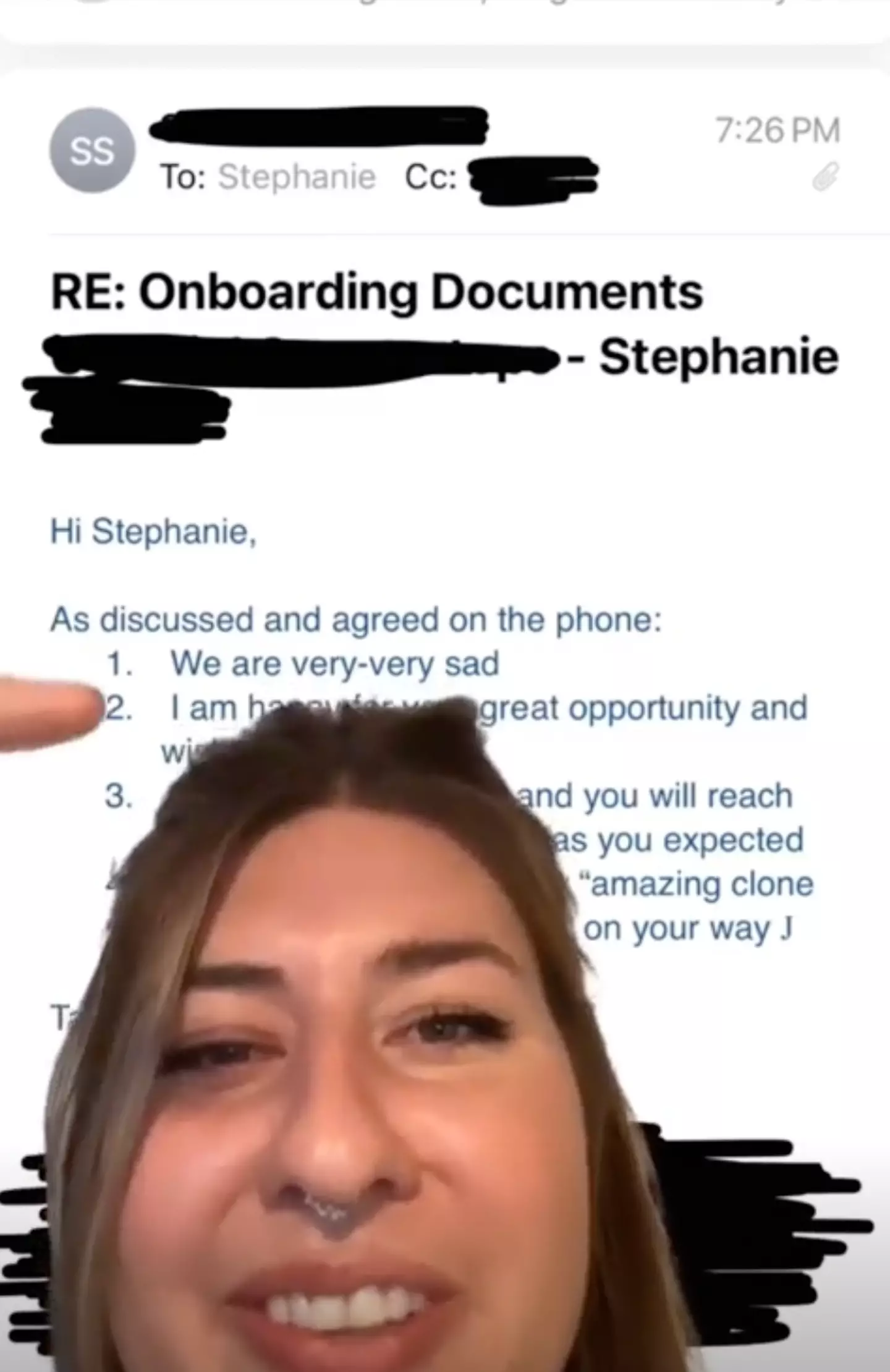 Stephanie was pleasantly surprised to get such a positive email from a HR department. (TikTok/@essenceofstephanie)