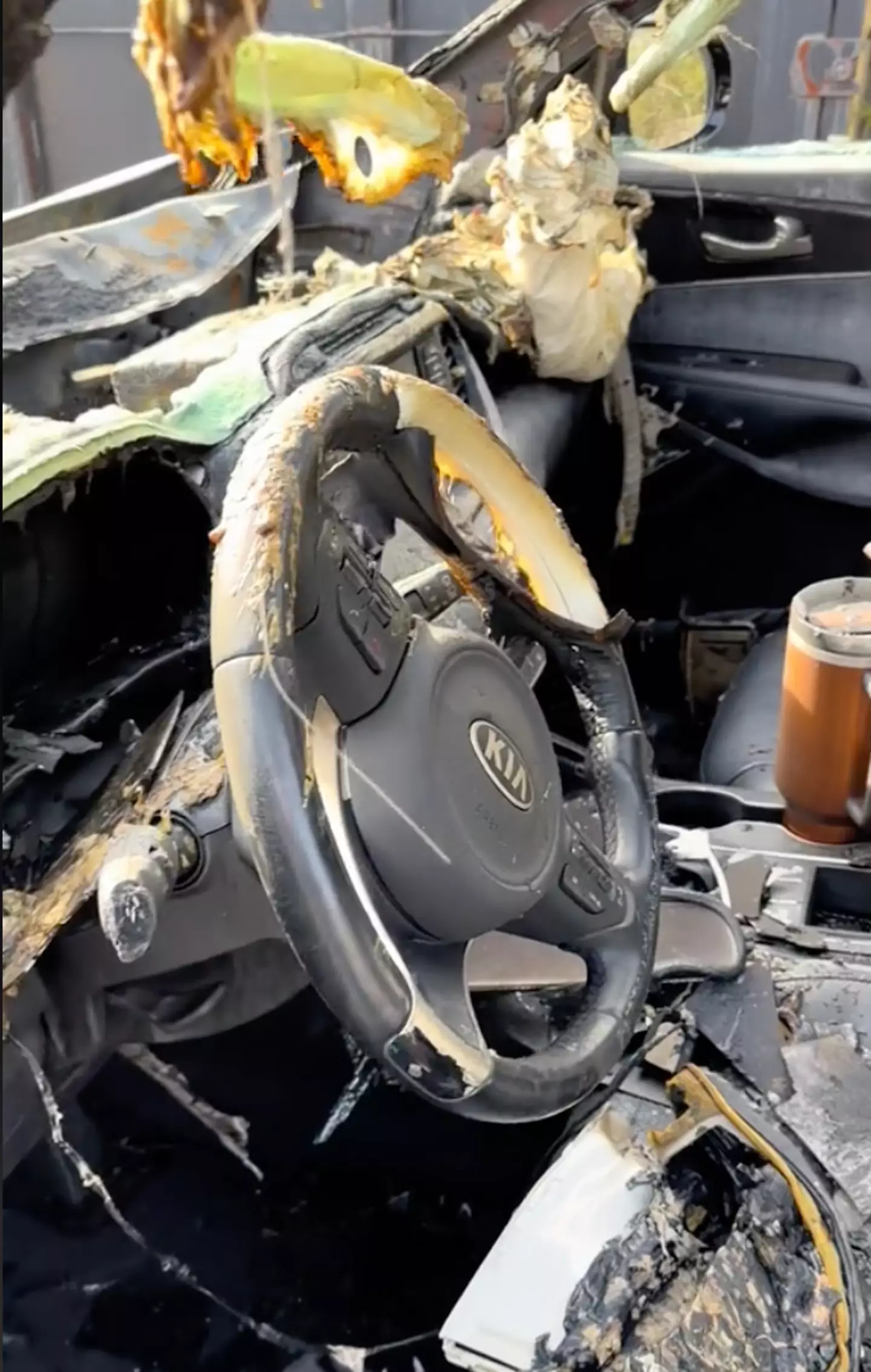 Danielle's car was left badly damaged by the fire.