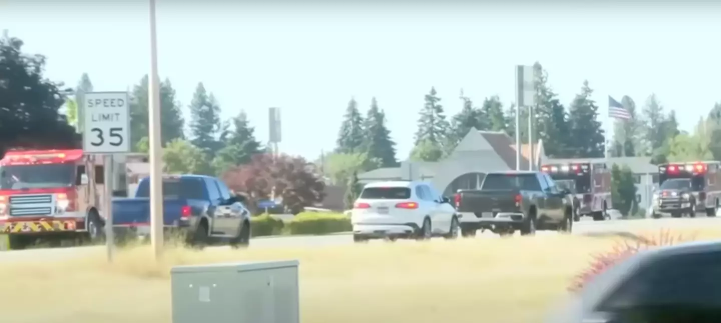 A convoy of emergency services can be seen in Coeur d’Alene, where two firefighters were killed and a third injured (Fox News)