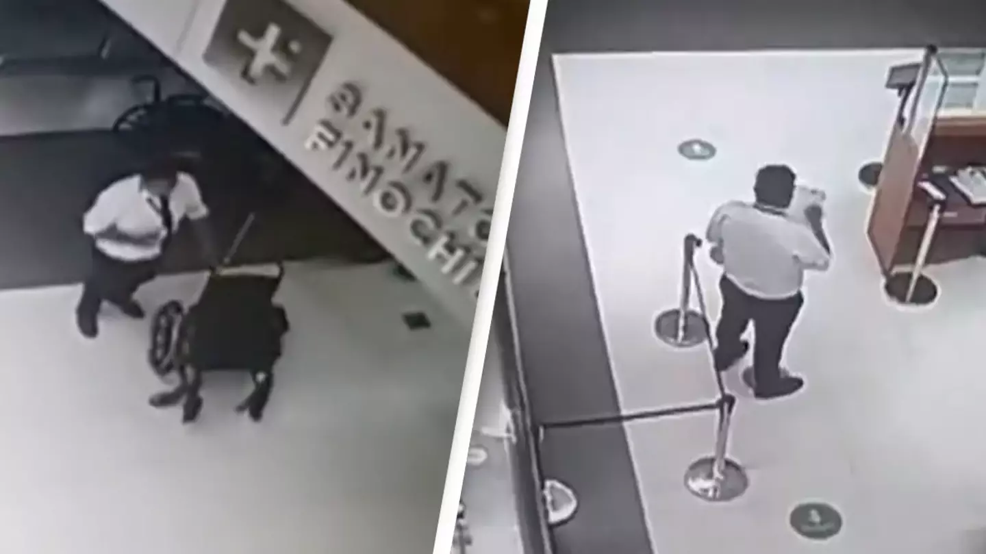 Chilling moment security guard lets 'ghost patient walk through hospital doors' after dying day before