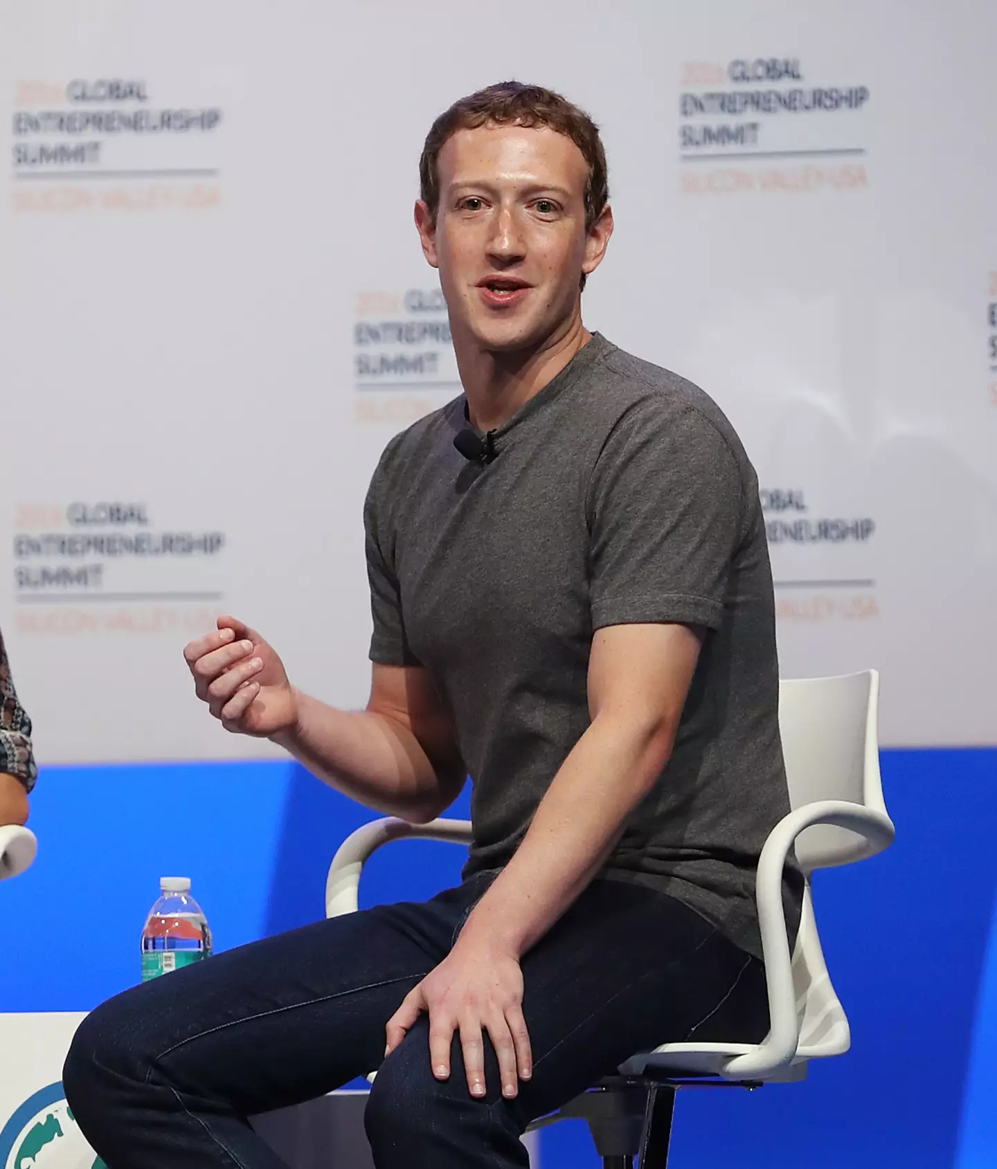 Zuckerberg donning his famous Gray tee.