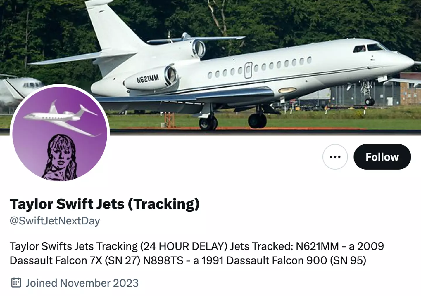 Sweeney runs an X page dedicated to Swift's jet's movements.