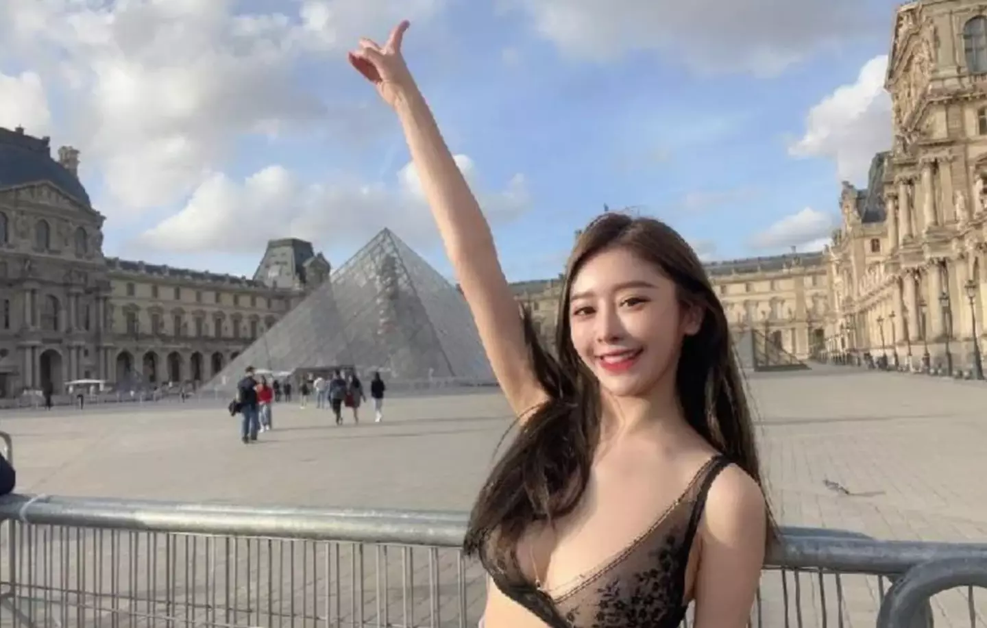 She caused a scene when posing in her bra outside the Louvre museum in Paris, France, in 2022.