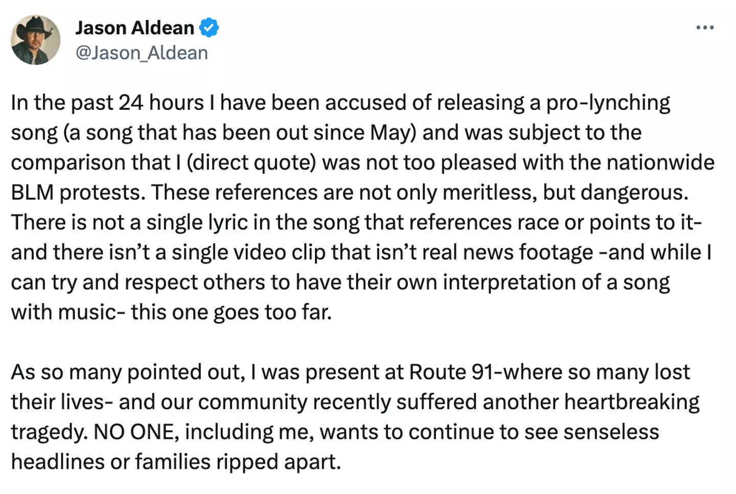 Jason Aldean has denied the allegations about his song.