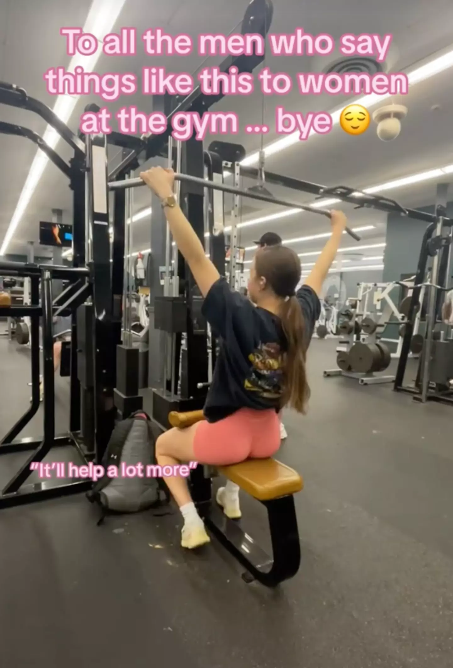 The TikToker was filming herself doing lateral pulldowns.