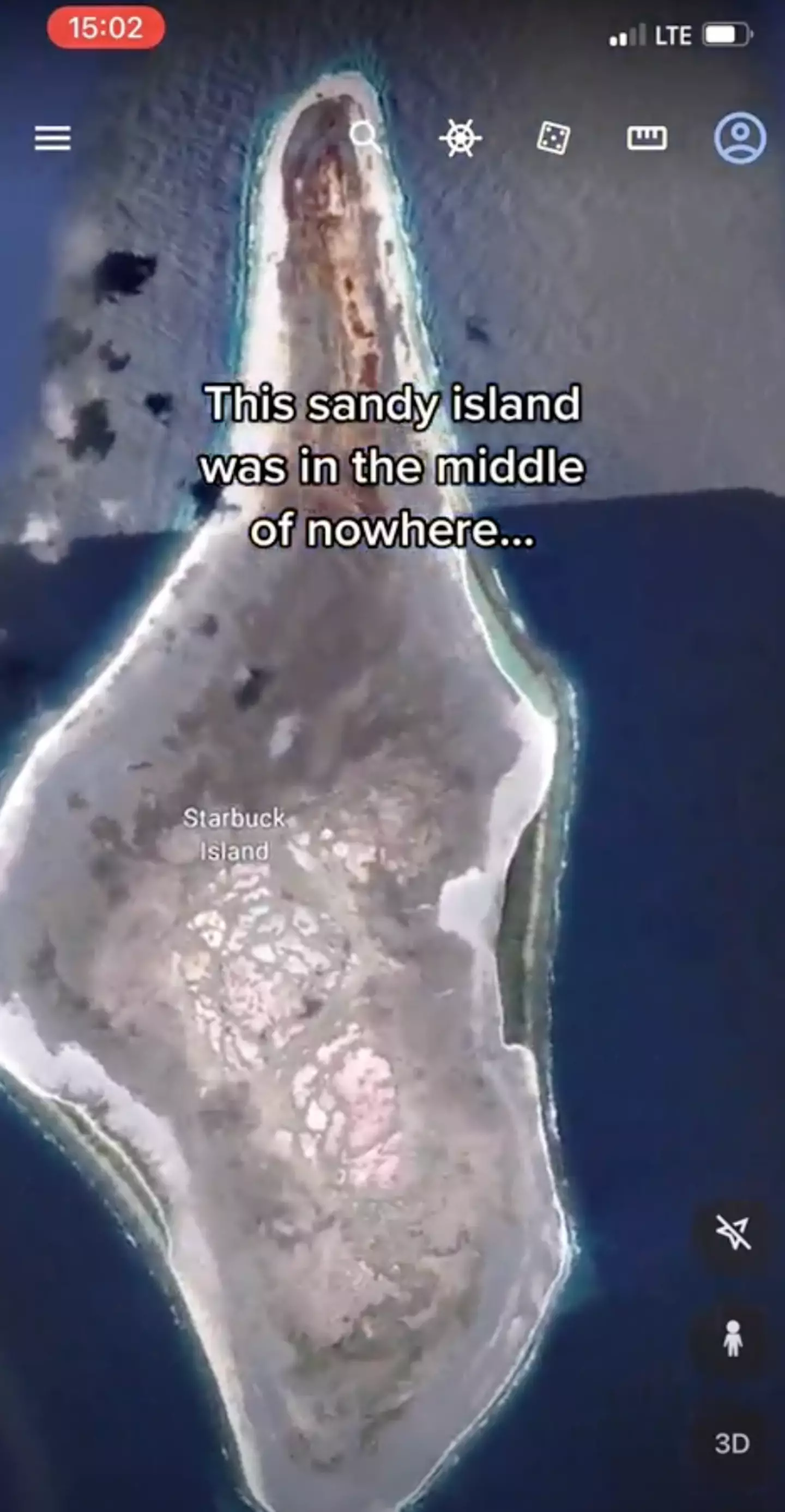 The supposed 'crashed UFO' was spotted on Google Maps when zooming into Starbuck Island.