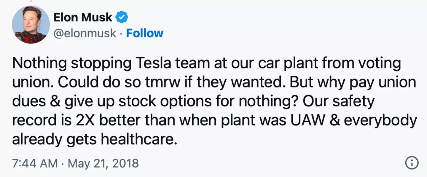 Elon Musk's tweet.