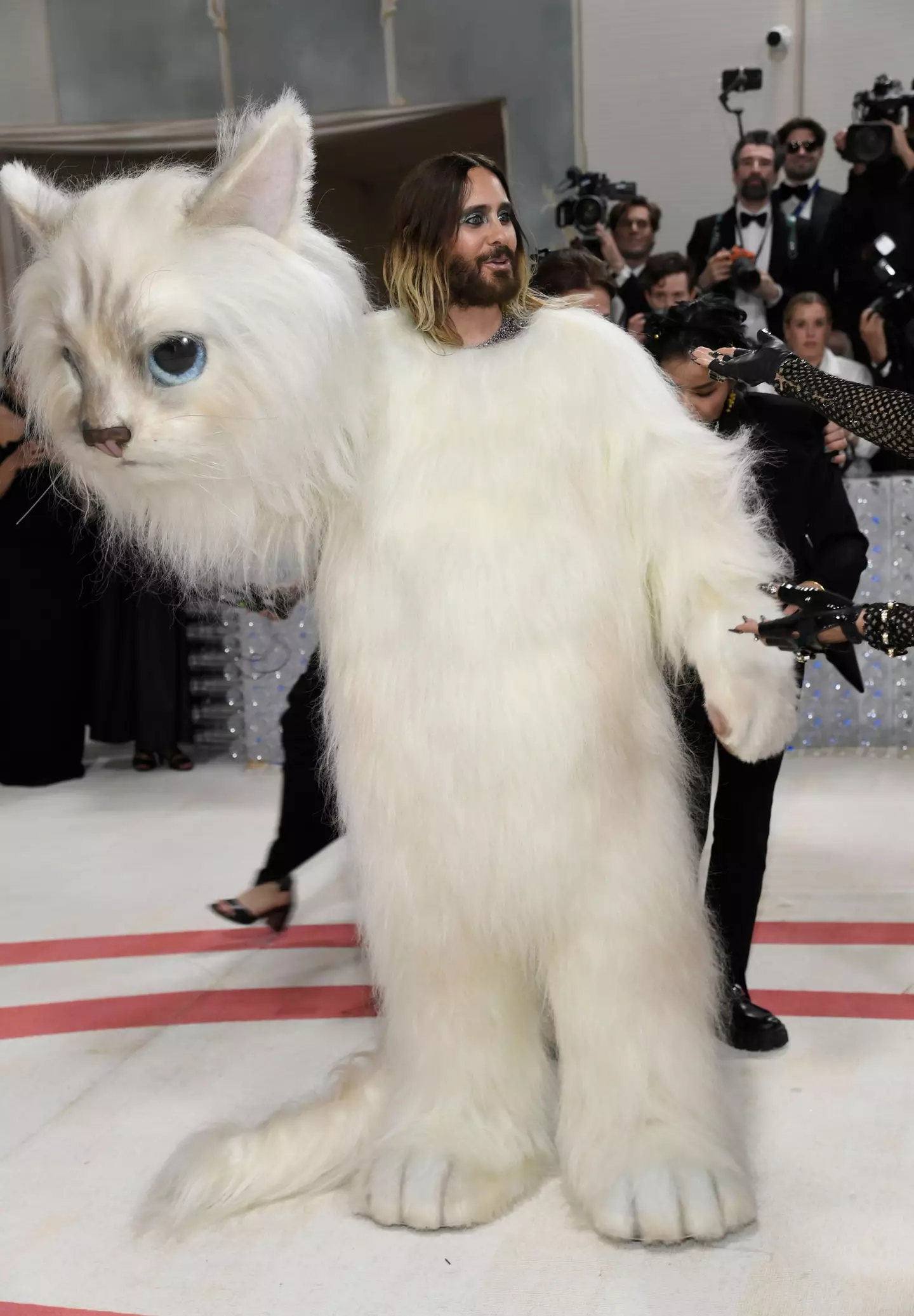 The actor and musician was wearing the costume as tribute to Karl Lagerfeld's cat Choupette.