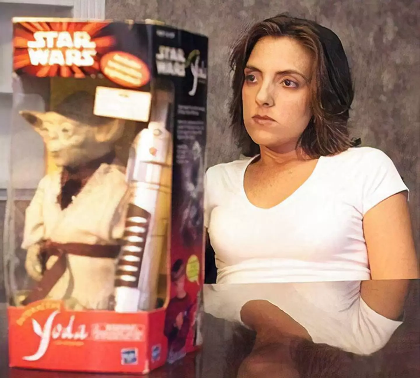 Jodee was not impressed with her toy Yoda.