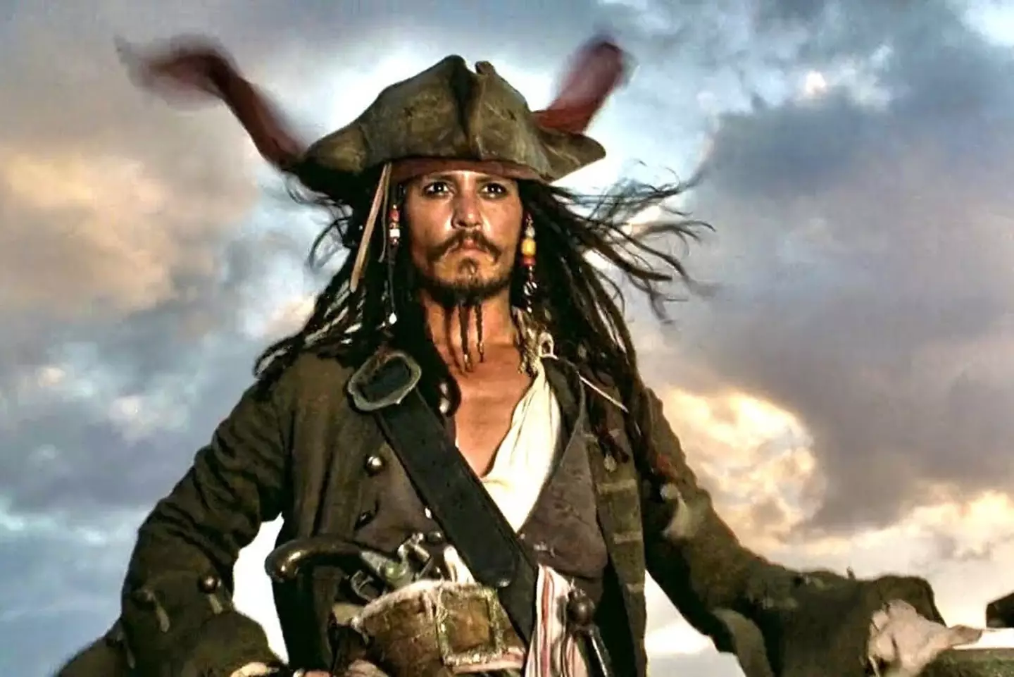 Johnny Depp as Captain Jack Sparrow.