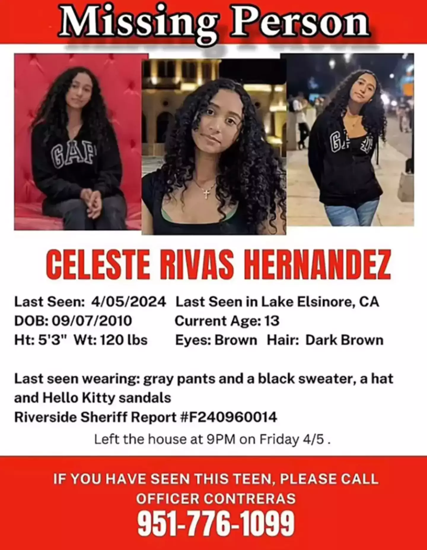 Rivas was reported missing in April of last year (Riverside Sheriff's Office)
