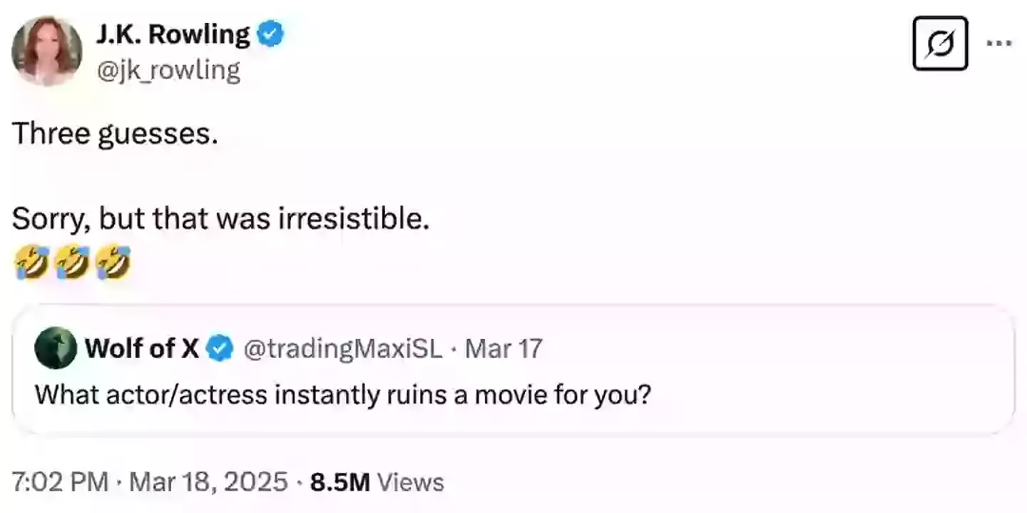 The author seemingly reignited her feud with Harry Potter stars earlier this year (X/@jk_rowling)