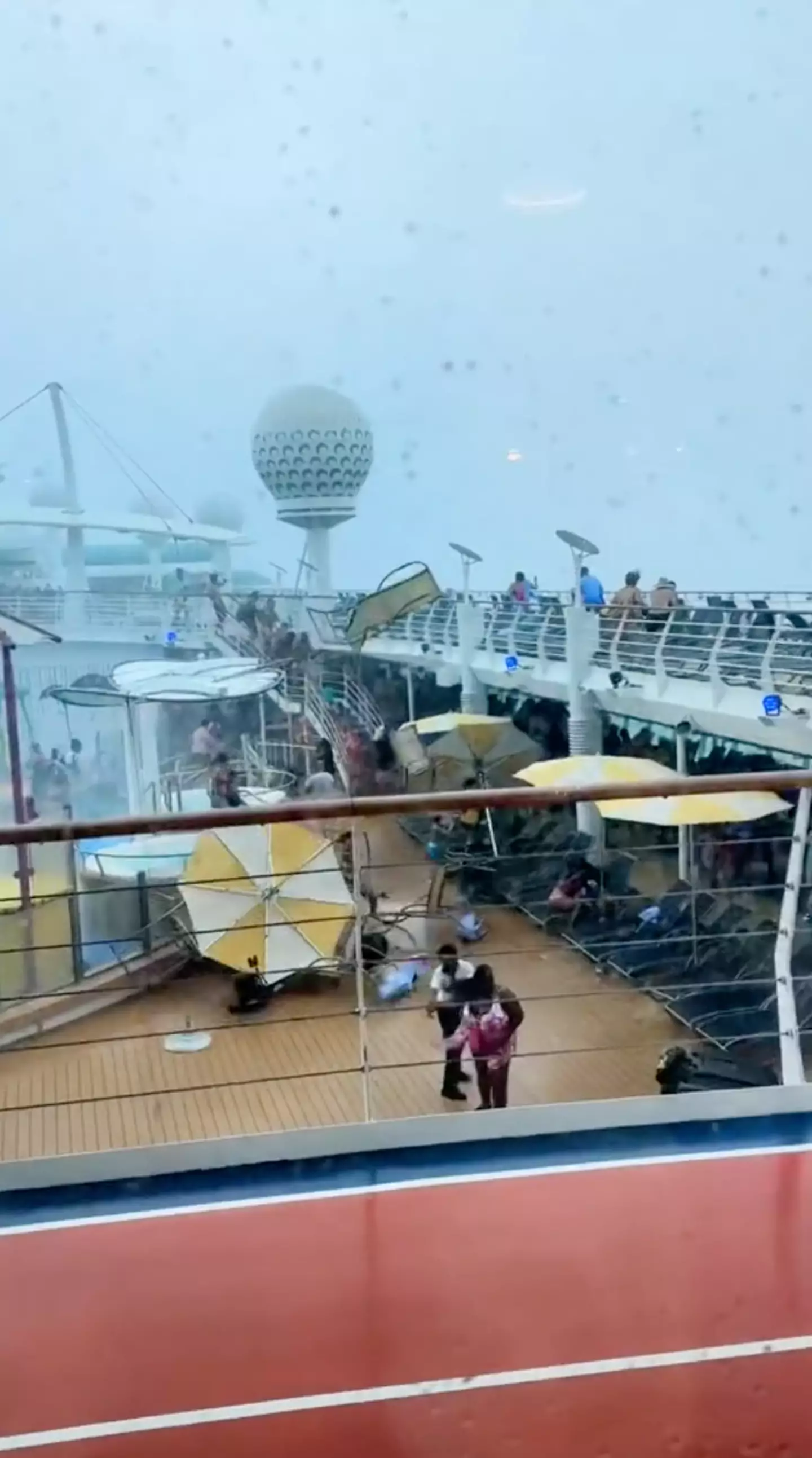 Deck furniture can be seen being thrown about the vessel.