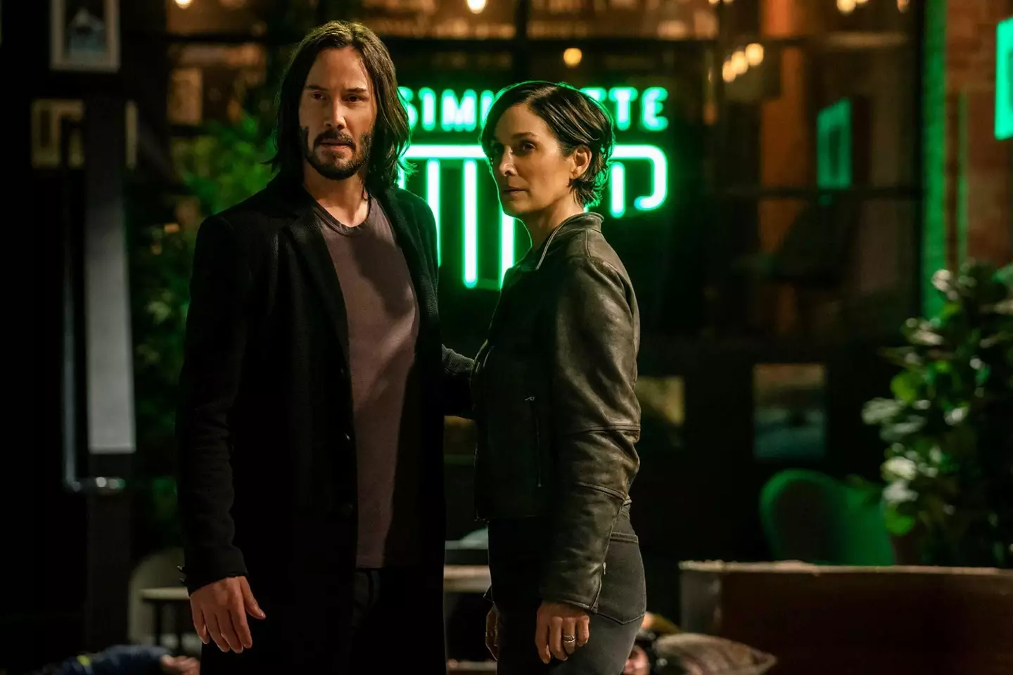 Keanu Reeves and Carrie-Anne Moss in The Matrix Resurrections.