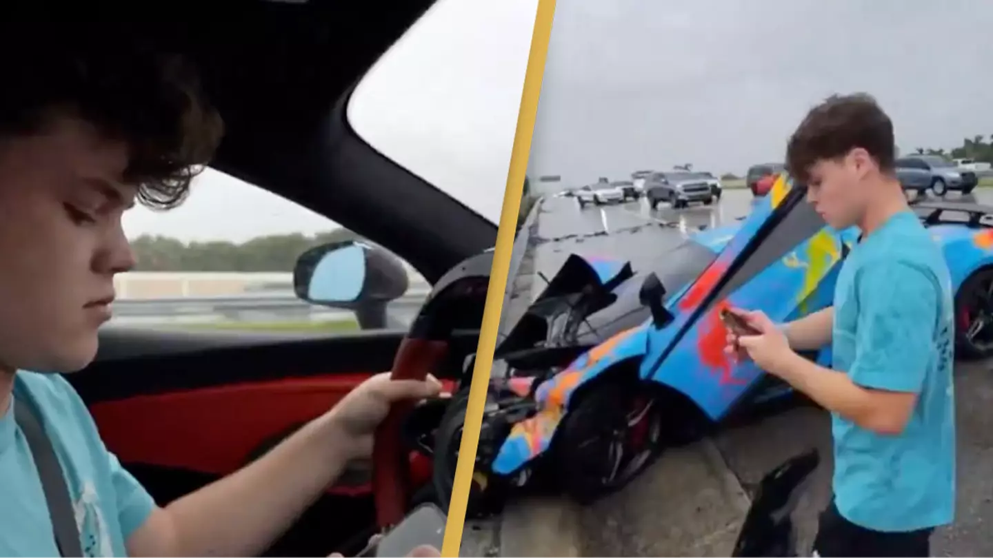Shocking moment YouTuber Jack Doherty crashes $200,000 car while live-streaming as viewers slam his reaction