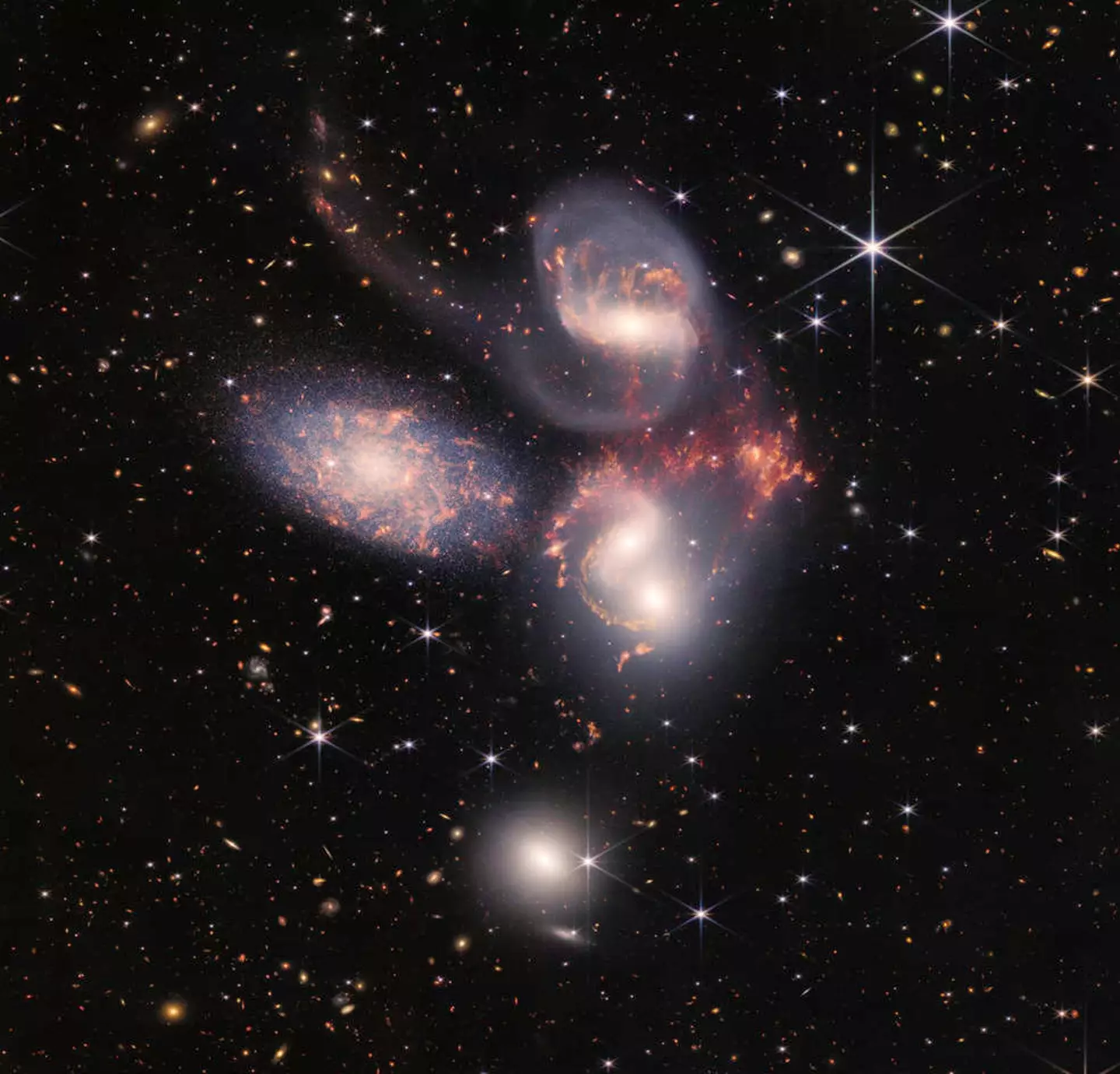 An image of Stephan's Quintet taken by the James Webb Space Telescope.