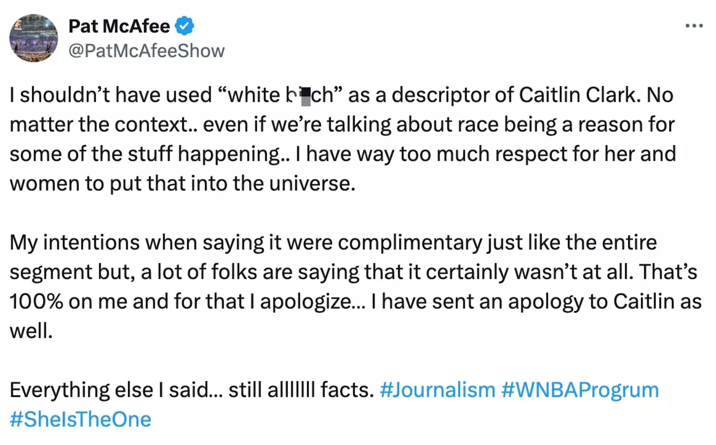 He issued an apology on X. (@patmcafeeshow/X)