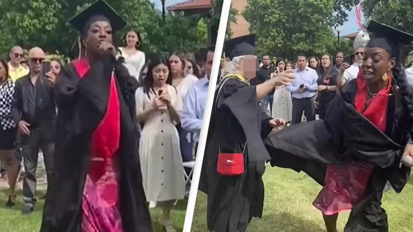 College student snatches microphone from administrator to vent her anger on graduation day