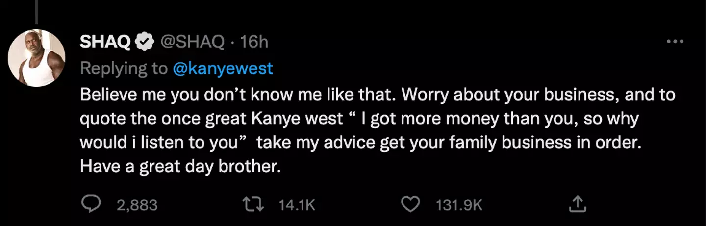 Shaq fired back at Ye.