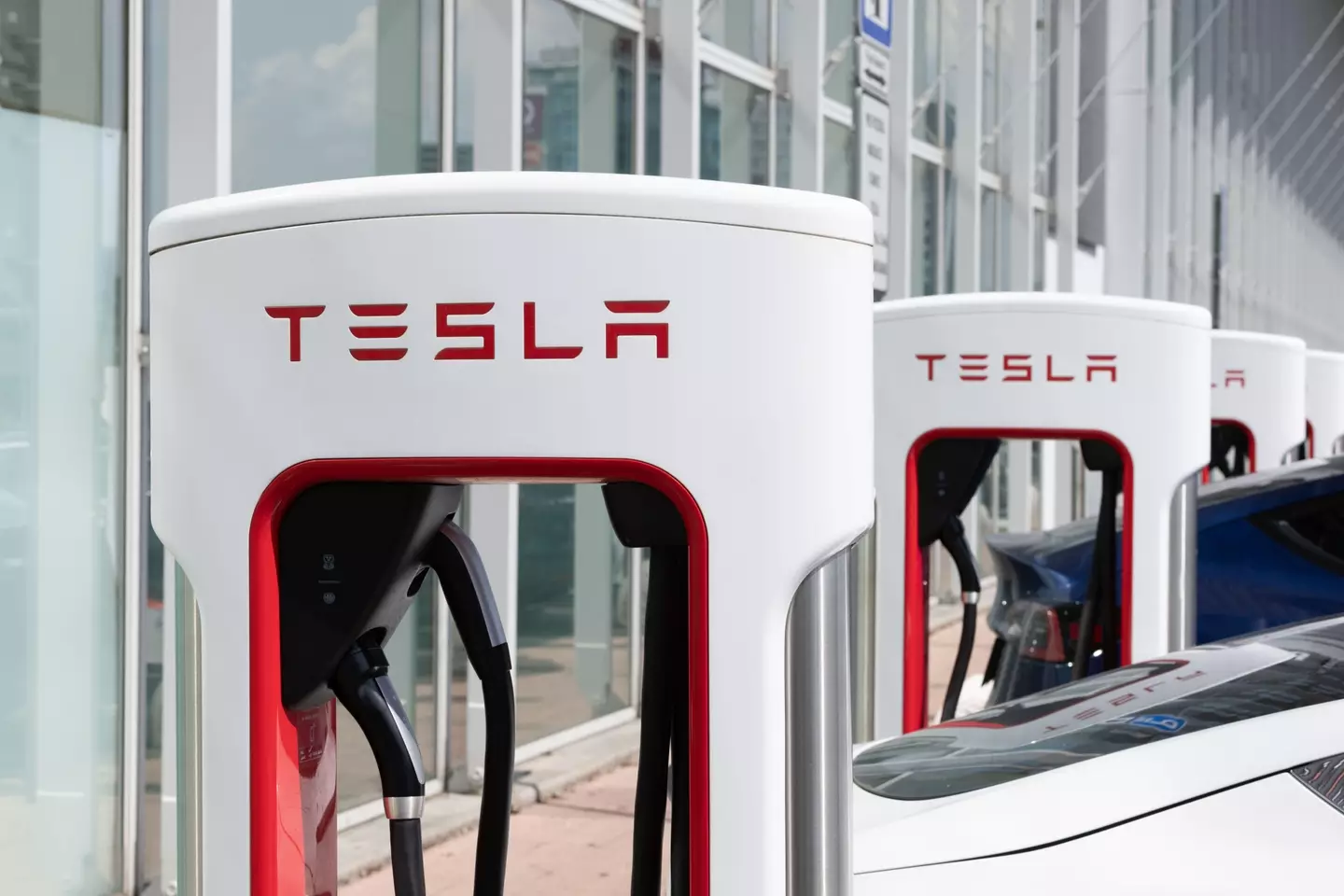 Tesla charging stations.