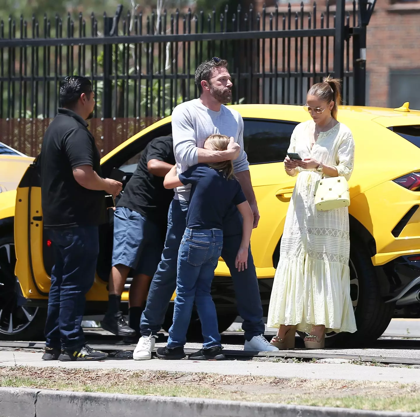 Ben Affleck comforts his son Samuel after the slight crash.