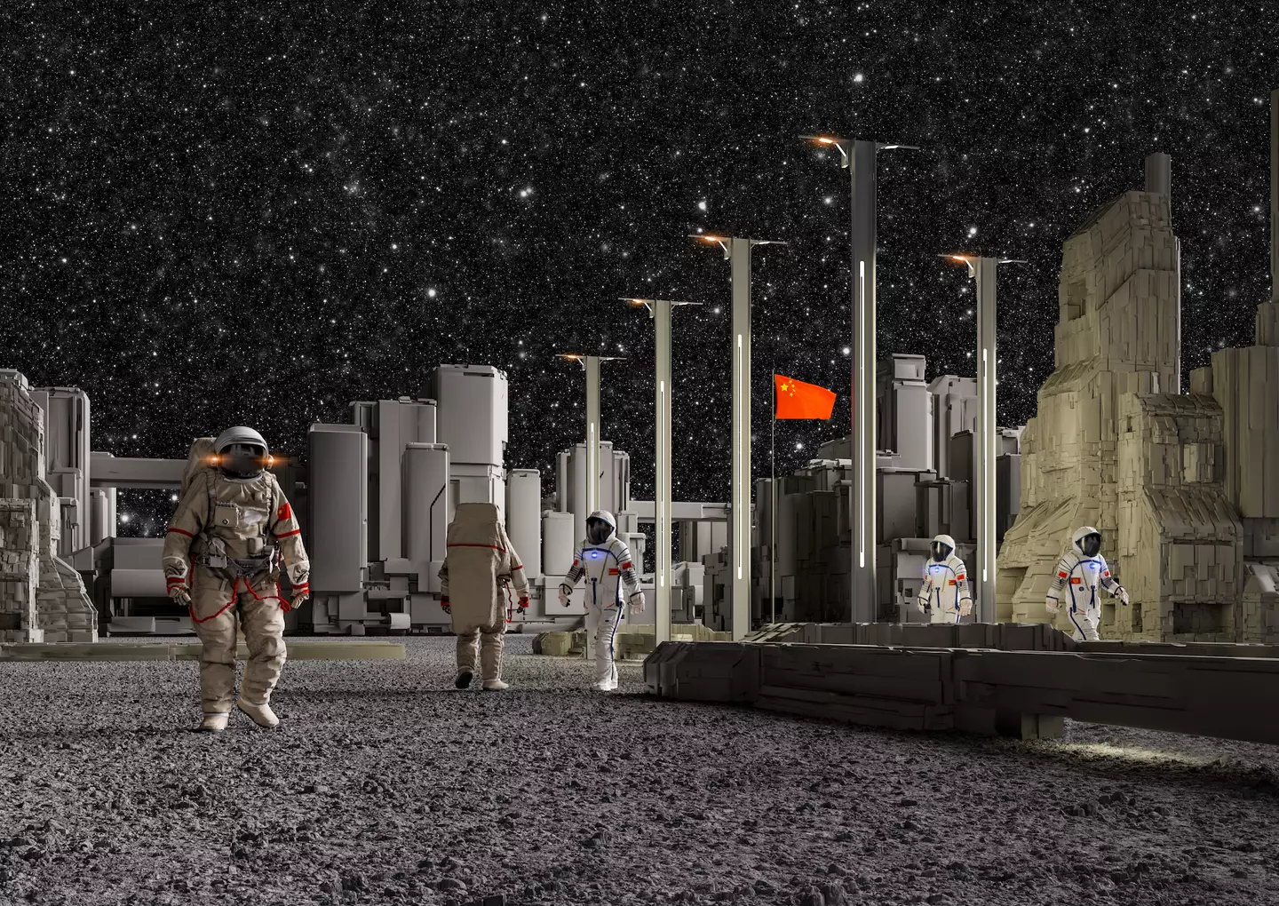 A concept image of what a moon base could look like.