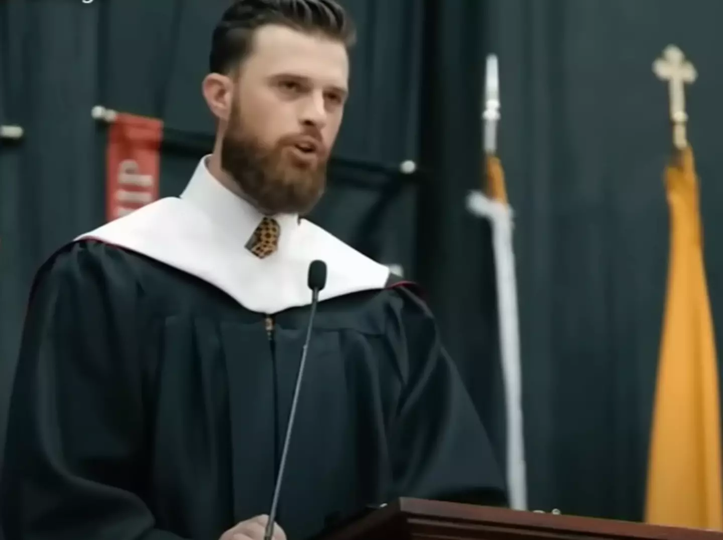 Kicker Harrison Butker was able to annoy many Swift fans after he made a graduation speech.(ABC7)