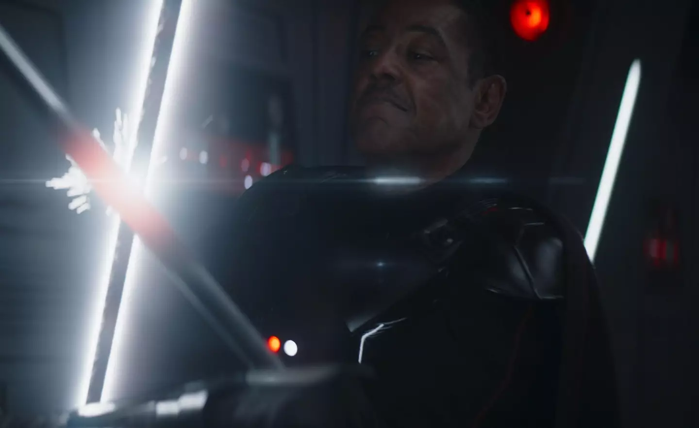 Practicing for this epic fight scene required grit, dedication and Giancarlo Esposito pretending a broomstick was a lightsaber.