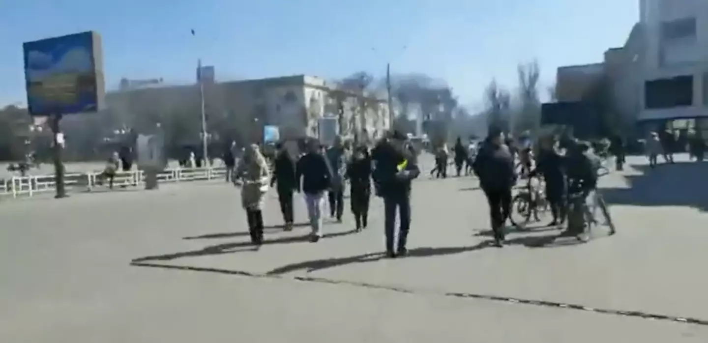 Footage has circulated on social media appearing to show Russian soldiers firing on civilian protesters in Kherson.