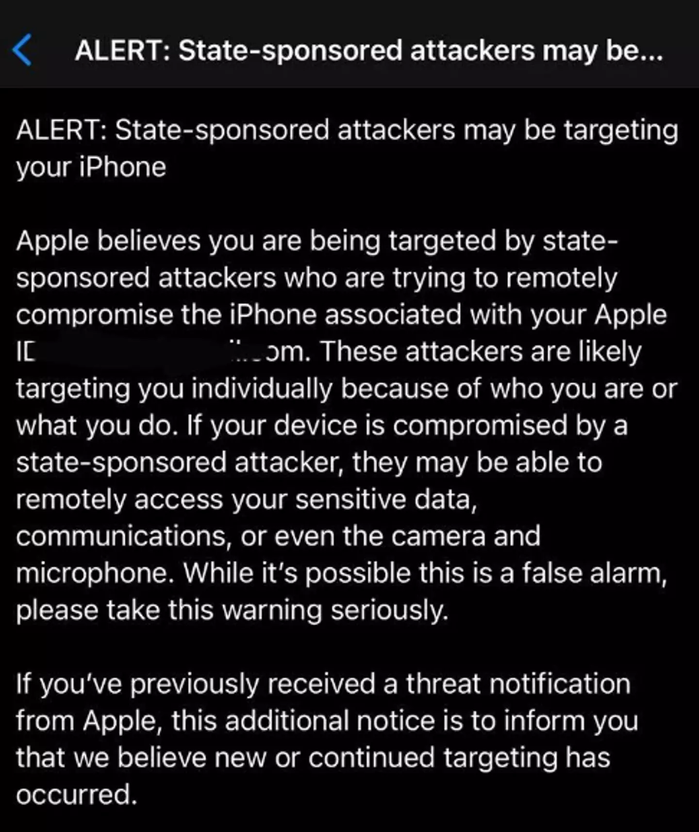 Apple warned attackers could access the camera. (Reddit/u/Fluid-Combination-70)