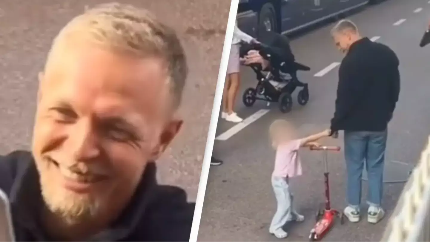 Heartwarming moment 3-year-old daughter of F1 Driver Kevin Magnussen forces dad to turn around and sign fan’s notebook