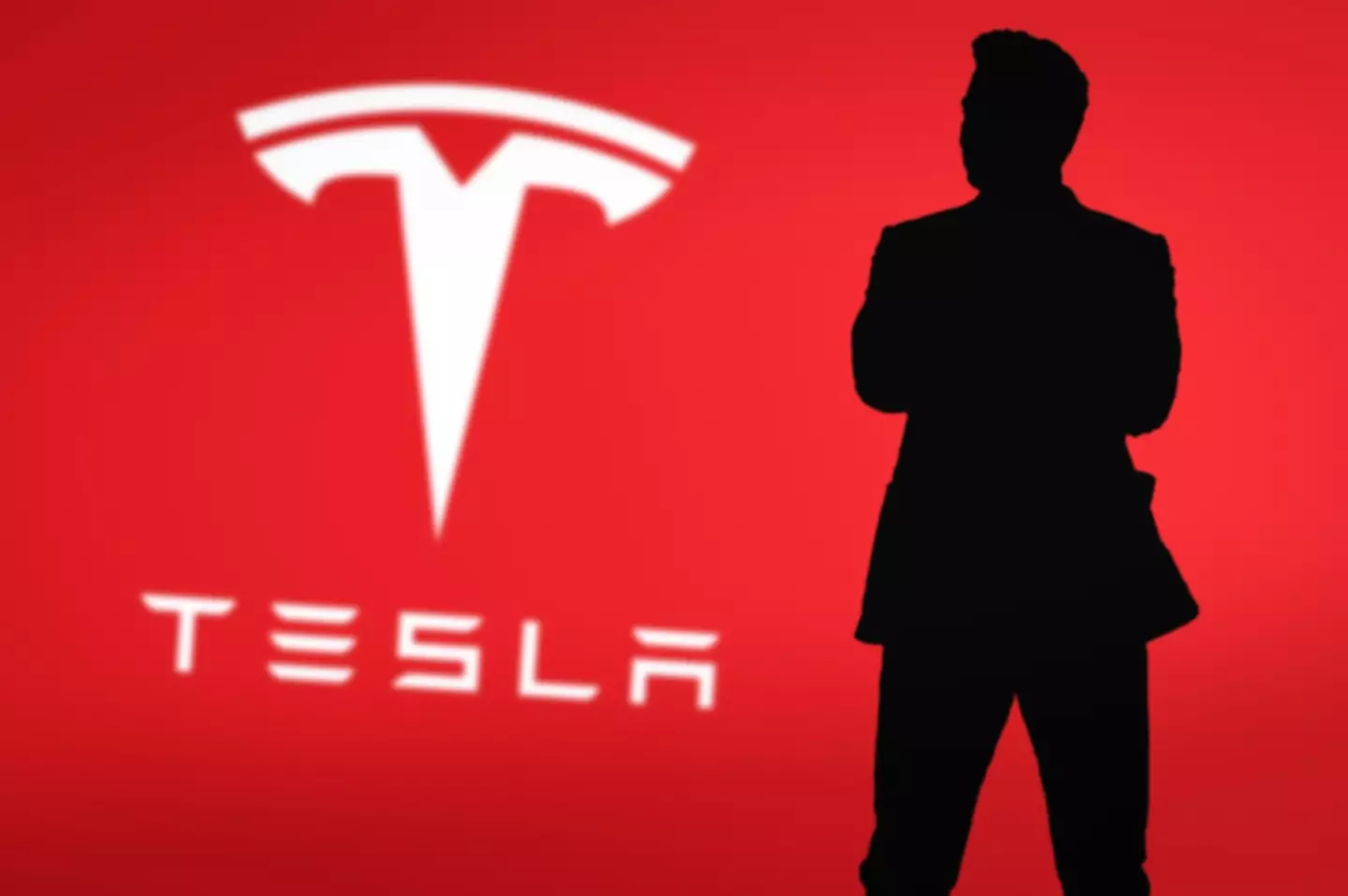 Elon Musk silhouette with Tesla logo.