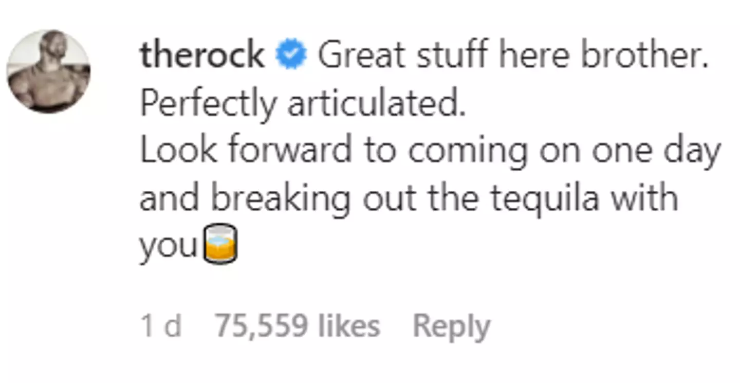 The Rock comments on Joe Rogan's video (joerogan/Instagram)