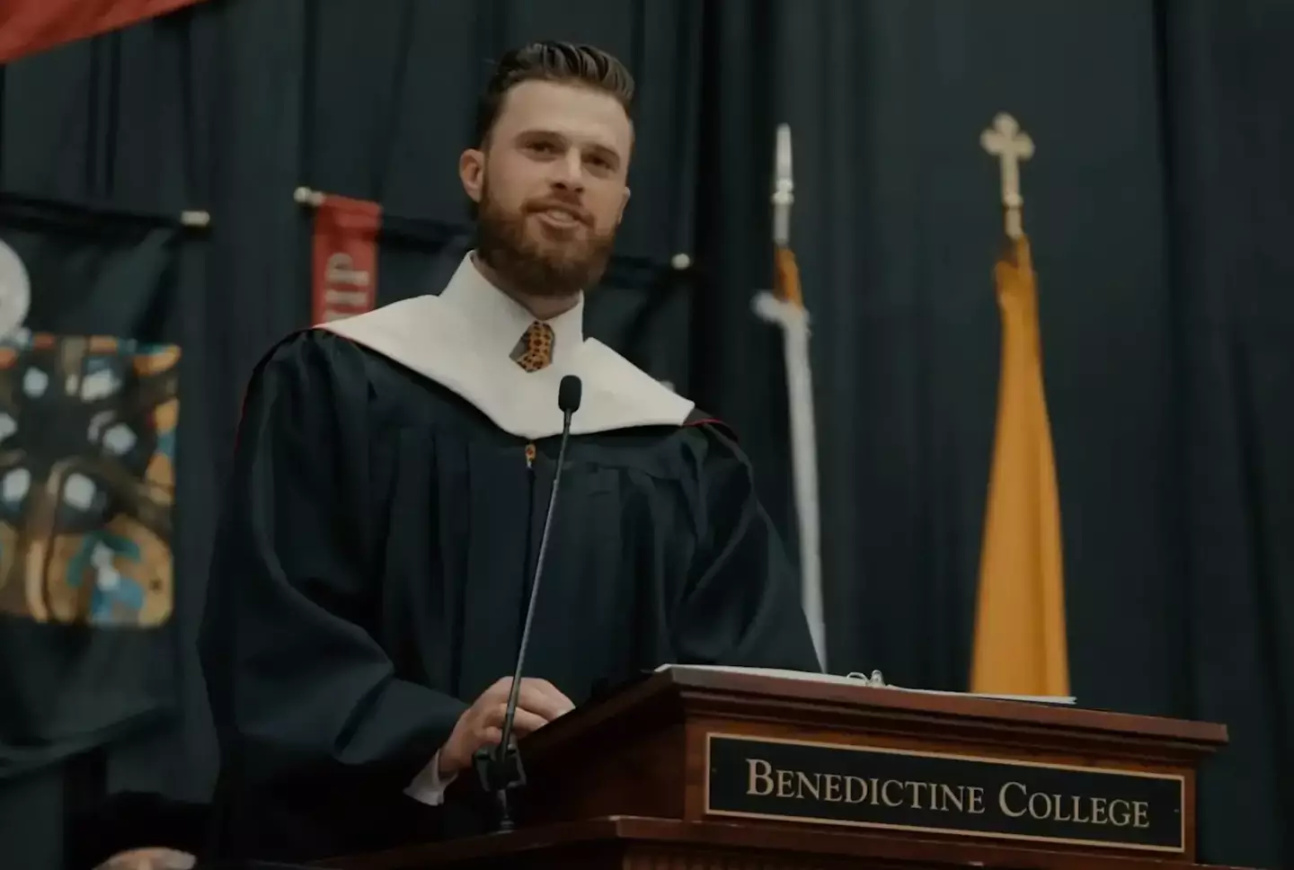 Harrison Butker has come under fire for his controversial comments about women as 'homemakers'. (Benedictine College)
