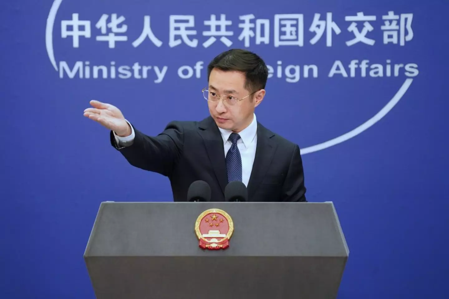 China's Foreign Ministry Spokesperson Lin Jian has accused the US of 'blackmail' (VCG/VCG via Getty Images)